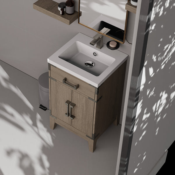 English Elm Grey Oak Single Bath Vanity - Modern 20" W X 18" D Design With Soft-Close, Solid Wood Frame Storage B2731P259733