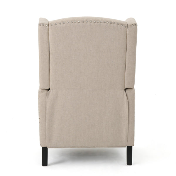 English Elm Christopher Knight Home® - Pushback Recliner Chair with Nailhead Trim and Wingback Design, Plush Fabric Comfort for Living Rooms Wheat 60760.00WHT