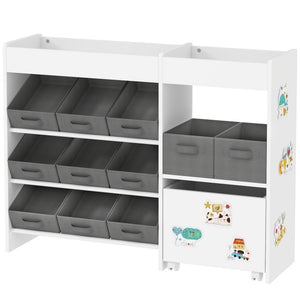 English Elm Qaba Kids Toy Organizer with 11 Fabric Bins Open Shelves and Cabinet in White W2225P485641