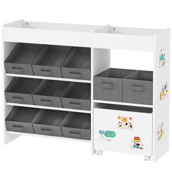 English Elm Qaba Kids Toy Organizer with 11 Fabric Bins Open Shelves and Cabinet in White W2225P485641