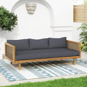 English Elm Christopher Knight Home® - Claremont 3 Seater Daybed With Elegant Rattan Arms & Water-Resistant Dark Grey Cushion For Comfort N770P205570A