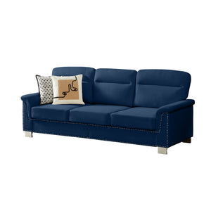 English Elm 82" Chesterfield Snowfleece Upholstered 3-seat Sofa Nailhead Trim Plush Living Room Blue W1359P386025