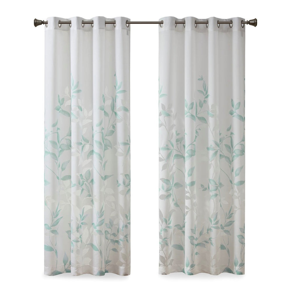 English Elm Burnout Botanical Curtain Panel Set - 2 Light Filtering Window Panels With Silver Grommets B035129676