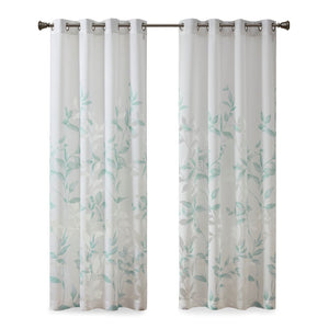 English Elm Burnout Botanical Curtain Panel Set - 2 Light Filtering Window Panels With Silver Grommets B035129676