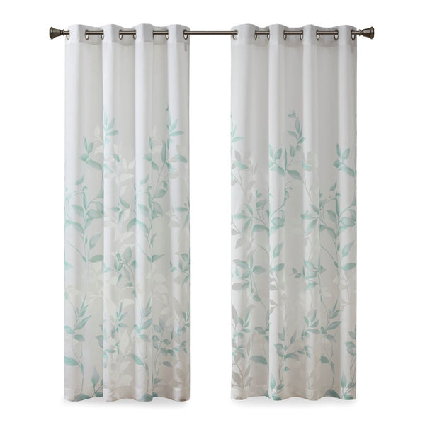 English Elm Burnout Botanical Curtain Panel Set - 2 Light Filtering Window Panels With Silver Grommets B035129676