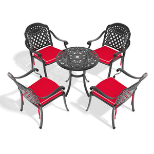 English Elm 5-Piece Cast Aluminum Patio Furniture Set With Black Frame & Vibrant Red Cushions For Outdoor Comfort W1710S00417
