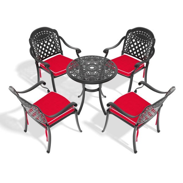 English Elm 5-Piece Cast Aluminum Patio Furniture Set With Black Frame & Vibrant Red Cushions For Outdoor Comfort W1710S00417