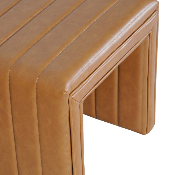 English Elm Ada Channel Tufted Faux Leather Footstool Ottoman Mid-century Square Accent Seat Caramel B056P412628