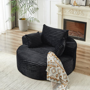 English Elm 55'l Chenille Round Sleeper Chair Fluffy Sculptural Seat for Living Room or Bedroom Black W834P401584