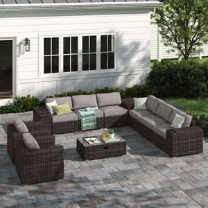 English Elm Fully Assembled 12-Piece 8-Person Outdoor Seating Set – Stylish, Plush & Durable For Ultimate Comfort B120S00018