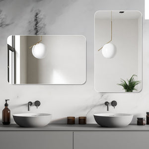 English Elm Bathroom Modern Frameless Round Corner Mirror with Anti-Fog, Explosion-Proof 5mm Glass, Easy Mounting W2709P178995