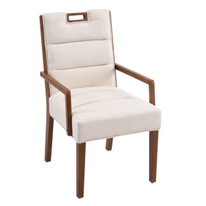 English Elm Upholstered Armchair Dining Chairs Rubberwood Frame Soft Padded Seat Set of 2 Beige,Walnut N768P391161W
