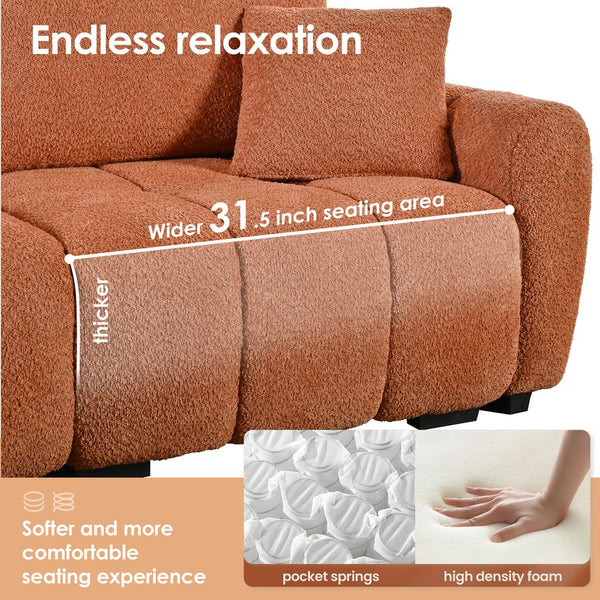 English Elm [video] Boucle Modular L-shaped Sectional with Ottoman Pull-line Cushions Living Room N723S1008G