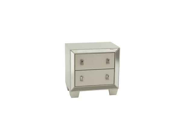 English Elm Traditional Silver Finish Antique 2-Drawer Nightstand with Mirror Accent, Spacious Bedside Table 26"x17"x26" B011P395077