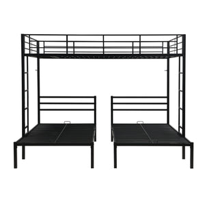 English Elm Full Metal Triple Bunk Bed Full over Twin over Twin with Vertical Ladder, Safety Rails & Shelf Black W2297S00026