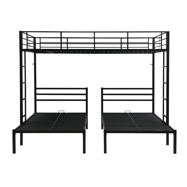 English Elm Full Metal Triple Bunk Bed Full over Twin over Twin with Vertical Ladder, Safety Rails & Shelf Black W2297S00026
