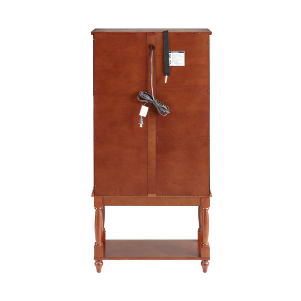 English Elm Curio Lighted Display Cabinet with Mirrored Back, Tempered Glass Doors, Solid Wood Legs, Compact Walnut W1693P216941