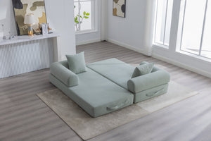 English Elm UNITED modular foldable sofa with metal frame, corduroy upholstery, side pocket & quick assembly convenience Mint Blue W1568P375643