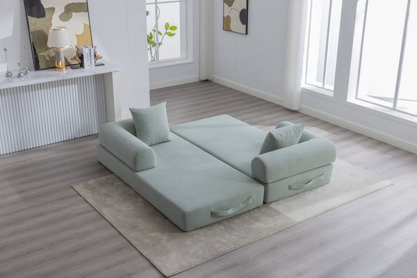 English Elm UNITED modular foldable sofa with metal frame, corduroy upholstery, side pocket & quick assembly convenience Mint Blue W1568P375643