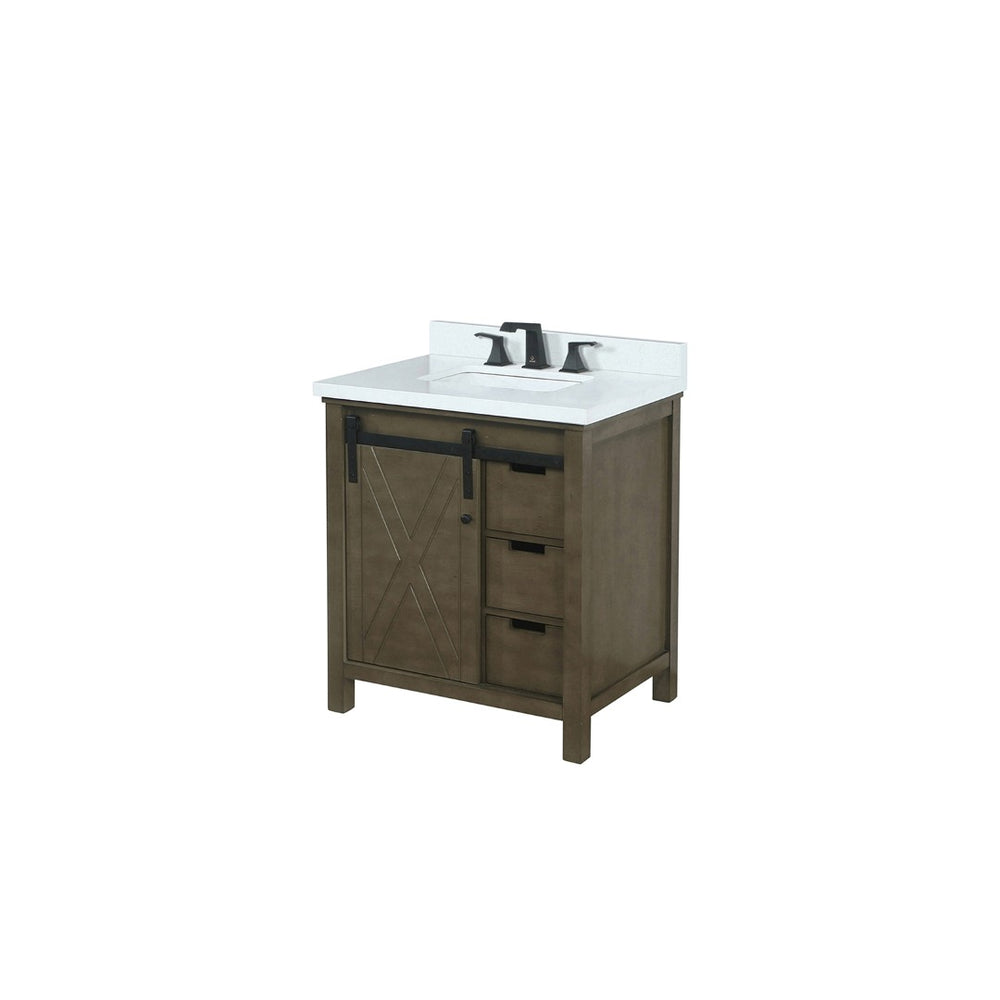 English Elm Rustic Brown Bath Vanity 30" W With White Quartz Top, Soft-Close Drawers & Matte Black Faucet Set B2731P260113-GIGA