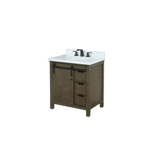 English Elm Rustic Brown Bath Vanity 30" W With White Quartz Top, Soft-Close Drawers & Matte Black Faucet Set B2731P260113-GIGA