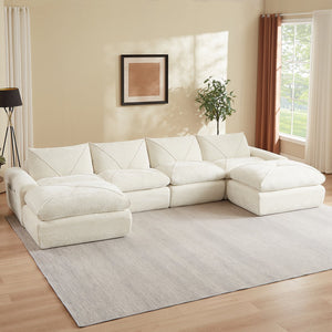 English Elm Modern Chenille Modular Sectional Sofa with Built-in Foot Pedals for Relaxed Living Beige W3396S00067