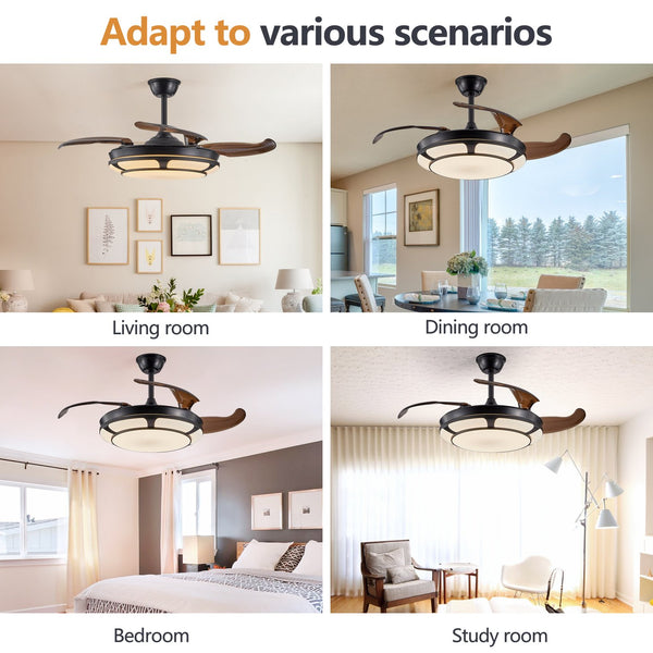 English Elm 42" Retractable Ceiling Fan with Light - Modern Black LED Chandelier, 6-Speed DC Motor, Remote, Timer W2312P374992