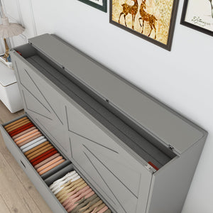 English Elm 57 Inch Murphy Bed Cabinet with Storage Drawers Charging Station and Rolling Casters Gray W509S00156