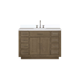 English Elm Grey Oak Single Bath Vanity 48" W X 22" D With Cultured Marble Top & Chrome Faucet Set For Modern Spaces B2731P257711