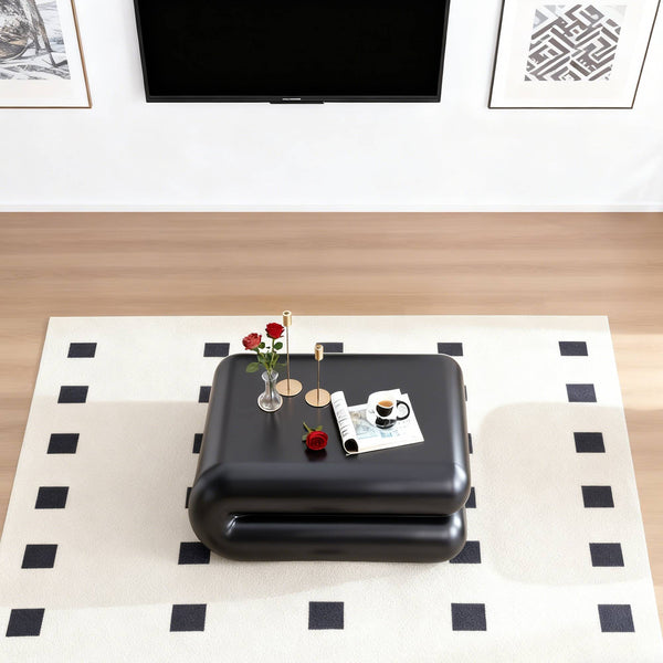 English Elm New Sculptural Fiberglass Coffee Table Low Profile Square Geometric Living Room Accent Black W2085P374161