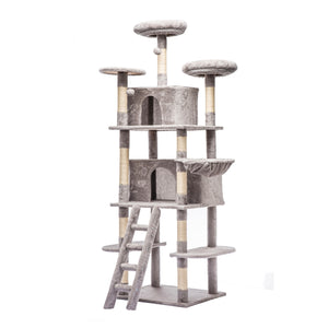 English Elm Large 7 Tier Plush Cat Tree with Dual Condos Hammock Sisal Posts for Multi Cat Homes Gray W1578P447623