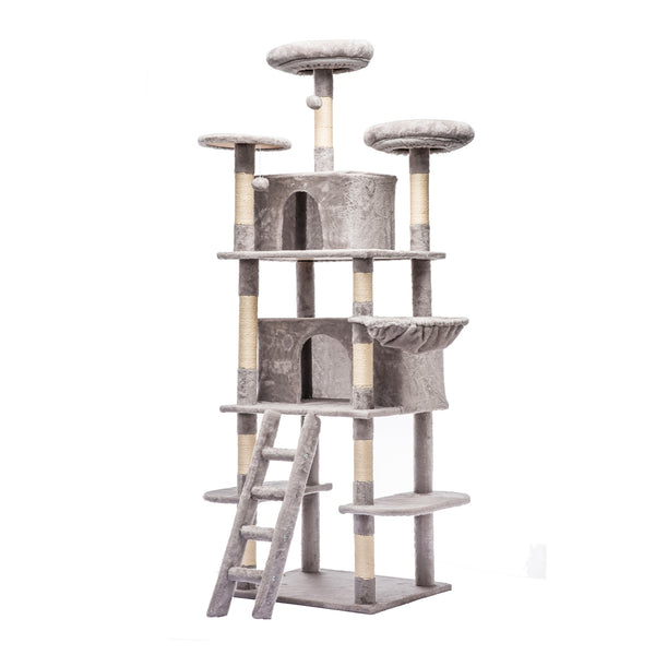 English Elm Large 7 Tier Plush Cat Tree with Dual Condos Hammock Sisal Posts for Multi Cat Homes Gray W1578P447623