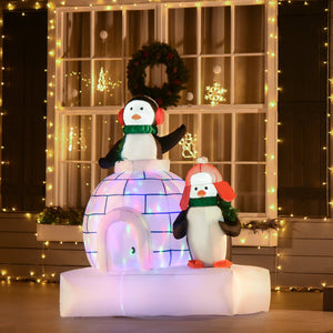 English Elm HOMCOM 5 ft Lighted Penguin Inflatable with Igloo and Rotating LED Lights, Waterproof Outdoor Decor W2225P249977