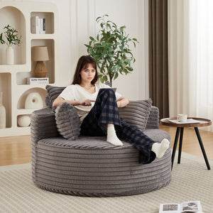 English Elm 50"l Corduroy Oversized Sleeper Chair with Neck Pillow Support for Lounge or Bedroom Grey W834P405864