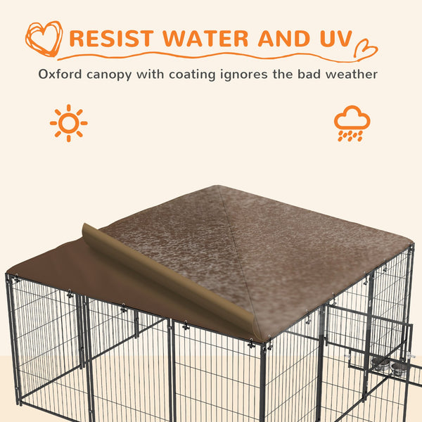 English Elm Pawhut Outdoor Steel Wire Dog Kennel with Canopy Roof and Rotating Feeding Bowl W2225P229078