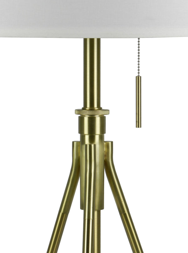 English Elm 32-37"H Adjustable Tripod Table Lamp Brushed Gold with Fabric Shade, Pull-Chain, Modern Warm Glow B080P237513