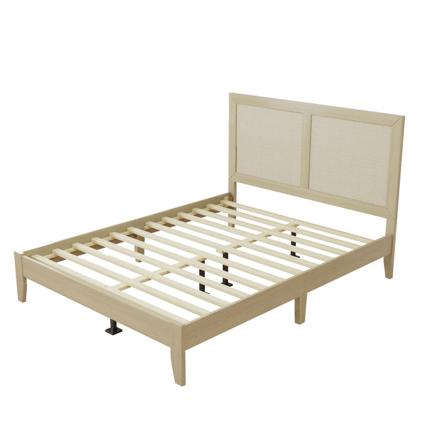 English Elm Christopher Knight Home® - Solid Wood Platform Queen Bed With Handwoven Rattan Headboard - Mid-Century Coastal Charm & Support N758P197691N
