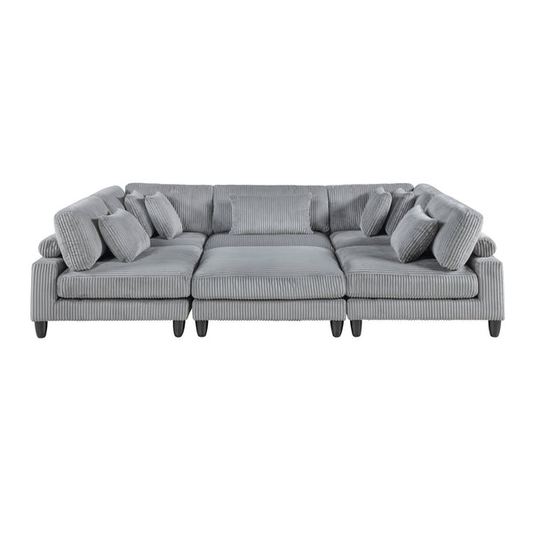 English Elm 6Pc Modular Sectional Set - Versatile Gray Corduroy Living Room Furniture For Custom Comfort & Style B011S01563
