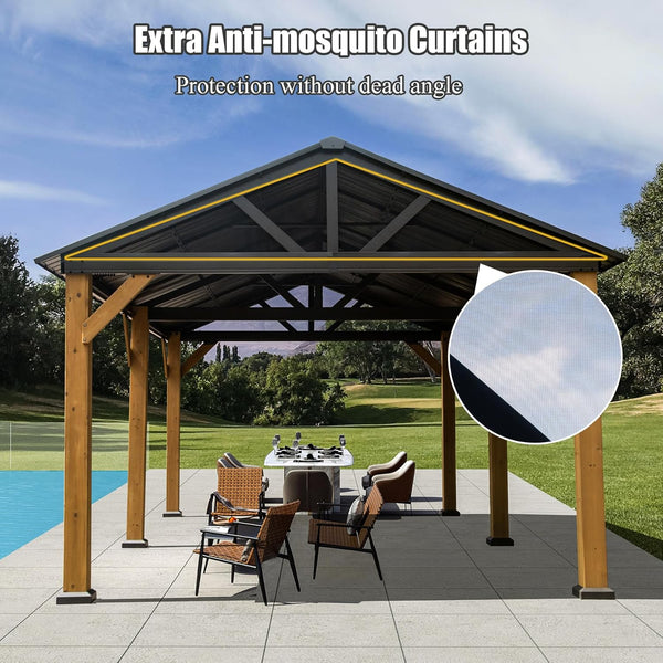 English Elm Cedar 12'x20' Gazebo with Galvanized Metal Roof, Weatherproof 2500lb Snow Load, Privacy Walls, Hooks W1859S00120