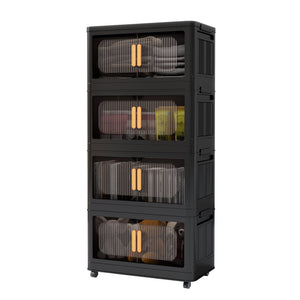 English Elm Black,20" Versatile Folding Storage Cabinet With 4 Tiers, Magnetic Door, Wheels & Space-Saving Design W2873P239384