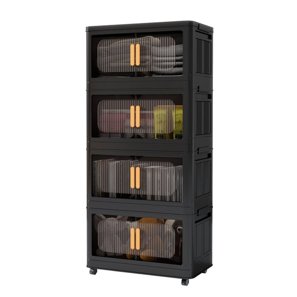 English Elm Black,20" Versatile Folding Storage Cabinet With 4 Tiers, Magnetic Door, Wheels & Space-Saving Design W2873P239384