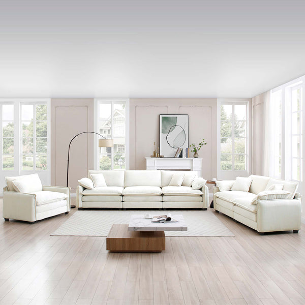 English Elm 3 Piece Oversized Sectional Sofa Set - Plush Beige Corduroy, Deep Seats, Modular Design For Any Space W714S00680