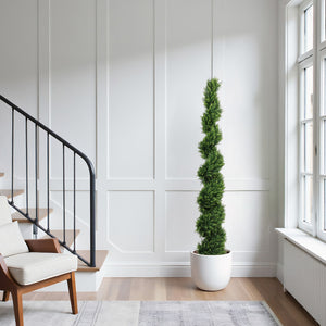 English Elm 6ft Spiral Faux Cedar Trees Two-tone Evergreen Outdoor Patio Entryway Set of 2 W2945P390478