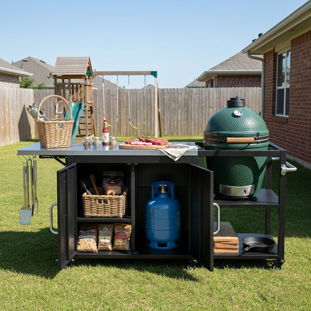 English Elm K&k Stainless Steel Outdoor Grill Cart with Cabinet Drop Leaf and Swivel Casters N707P397500B
