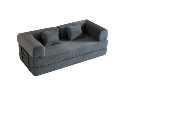 English Elm Convertible Sleeper Sofa Bed with Corduroy Upholstery, 4‑in‑1 Folding Couch Mattress, Space‑Saving Lounge Gray W3434P346243