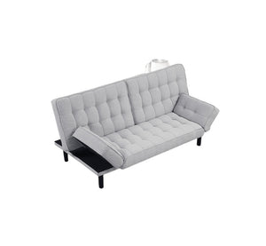 English Elm Light Gray Futon Sofa With Biscuit Tufting - Stylish Convertible Couch With Adjustable Arm Rests B2741P314791
