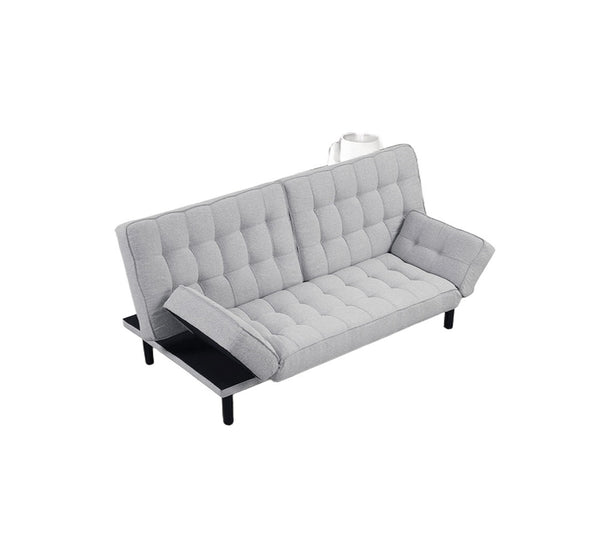 English Elm Light Gray Futon Sofa With Biscuit Tufting - Stylish Convertible Couch With Adjustable Arm Rests B2741P314791
