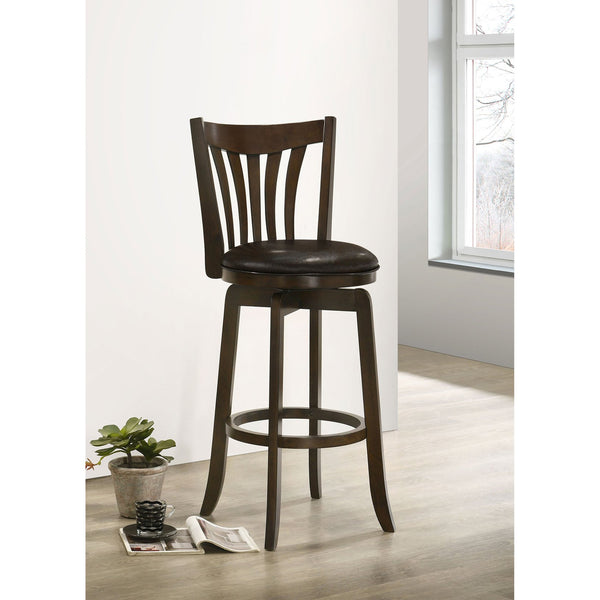 English Elm Decker Dark Cherry Swivel Bar Stool with Faux Leather Seat, 360° Rotation, Elegant Slat Back Finish B062P299929