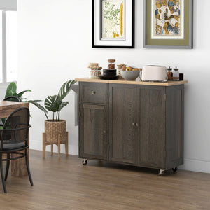English Elm HOMCOM Rustic Rolling Kitchen Island Cart with Butcher Block Top, Drawer, 2 Cabinets & Towel Rack W2225P200933