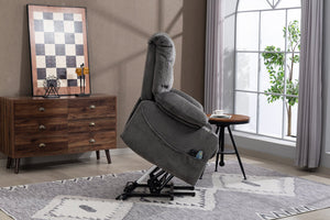 English Elm Ultra Wide Velvet Swivel Lounge Chair with Massage Heating and Powered Lift Assist Grey W547P425986